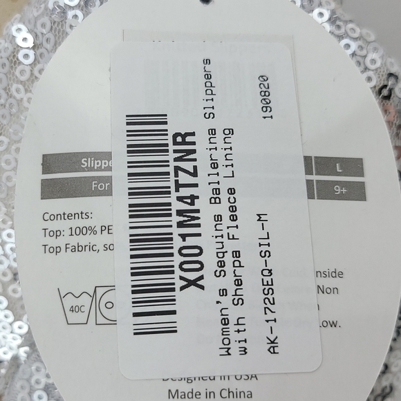 ⭐️3/ $30⭐️Alotta Knitts Women's Silver Sequins Ballerina Slippers Sherpa Sz M - Picture 8 of 8